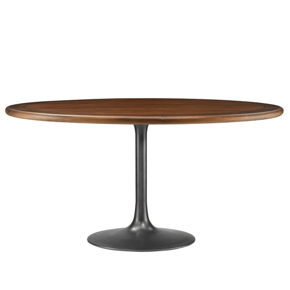 60 inch Dining Table, Round, Walnut Brown, Wood, Metal, Kitchen Cafe Bistro Hospitality Restaurant, Modern Contemporary, HB37538