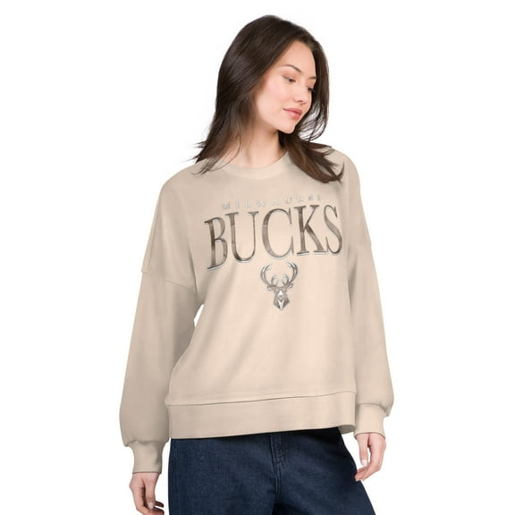 Women's G-III 4Her by Carl Banks Natural Milwaukee Bucks Oversized Vet II Sweatshirt