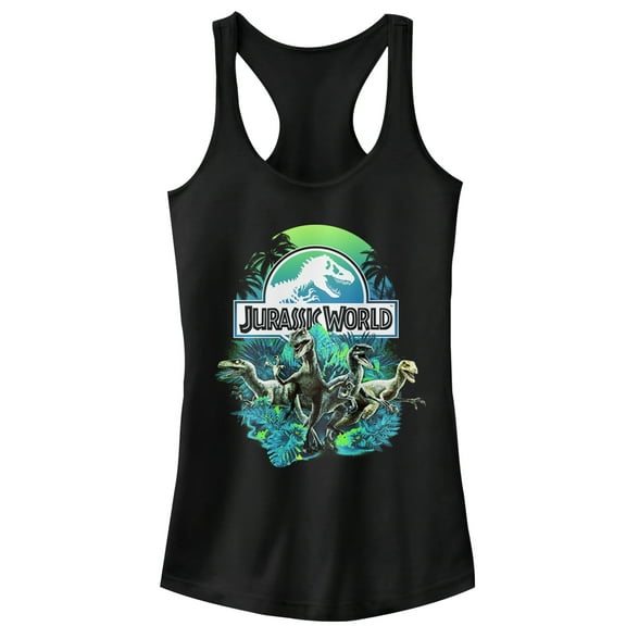 Junior's Jurassic World Dinosaur Nature Scene  Racerback Tank Top Black Large
