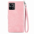 thumbnail image 3 of Luxury Wallet Case for Motorola Edge 30 Ultra, Embossed Pattern Design Zipper Pocket Handbag Wrist Strap Premium PU Leather Flip Cover with Card Slots Holder Magnetic Clasp Kickstand Case,Pink, 3 of 7