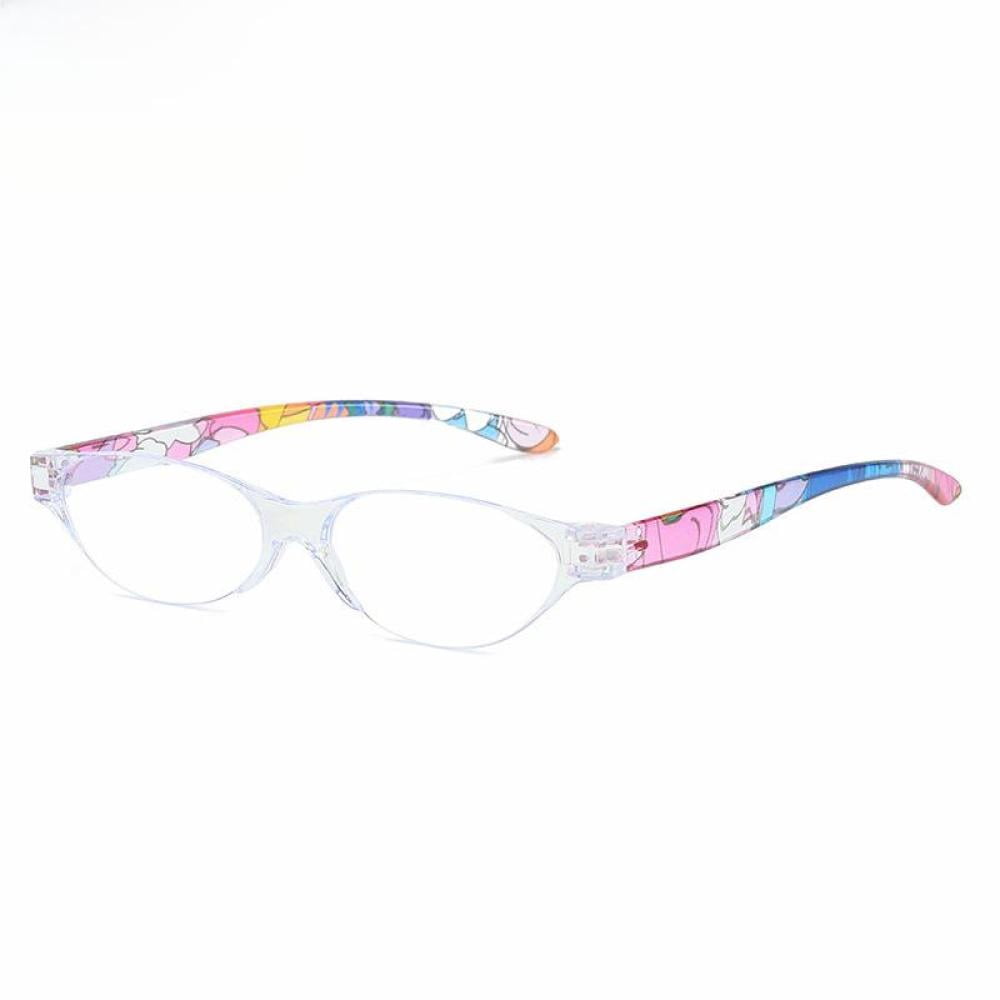 3 Pairs of Oval Clear Frame Brown Temple Anti-Blue Light Reading Glasses for Women Printed Ultralight Presbyopia Glasses Plastic Readers +3.00 with Case