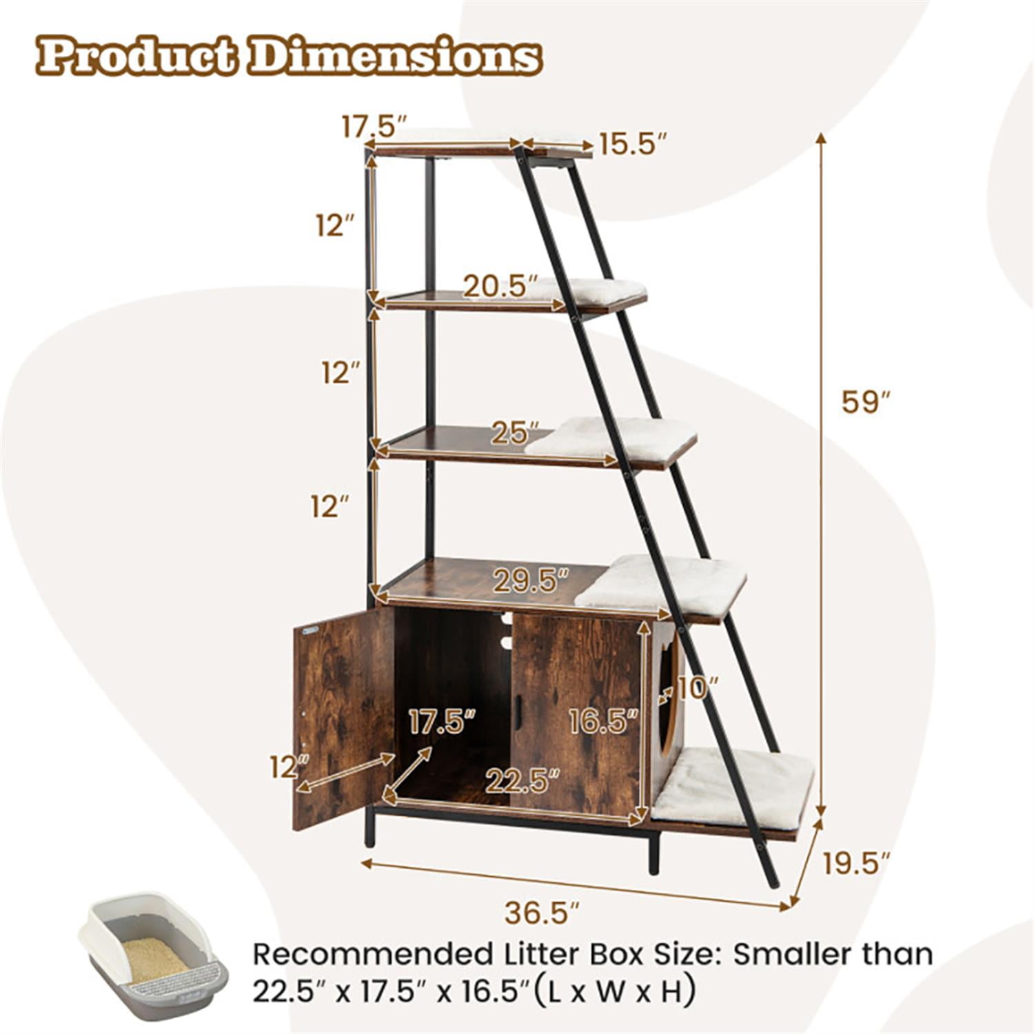 resenkos Large Cat Litter Box Enclosure with Storage and Ladder Shelf, Hidden Litter Box for Cats, Cat House Furniture for Side Table or Nightstand, Brown