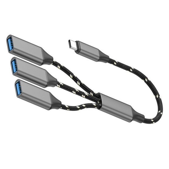 USB C to 3 Port USB 2.0 Hub Adapters Braided Cable Data Transfer for Phone Tablet Laptop Charging Multiple Devices