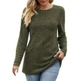 thumbnail image 2 of Pxiakgy Women's Long Sleeve T Shirt Fashion O Neck Tops Solid Color Casual Blouses Army Green + M, 2 of 7