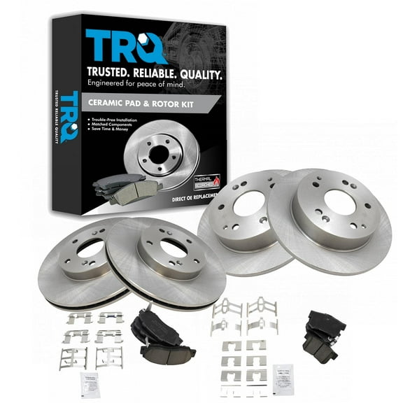 TRQ Front and Rear Brake Pad & Rotor Kit Brake Pads Brake Rotor Ceramic Fits Select 1998-2002 Honda Accord