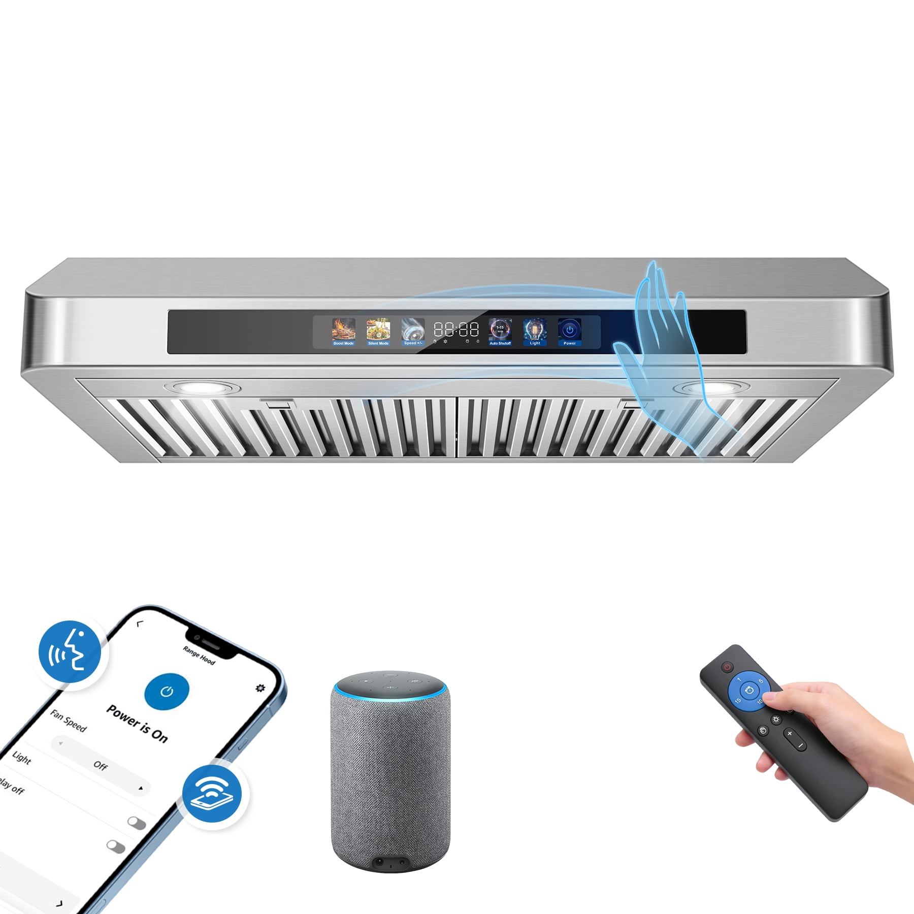 JOEAONZ 30-inch Under Cabinet Range Hood, 900 CFM with Voice/Gesture/Touch Control