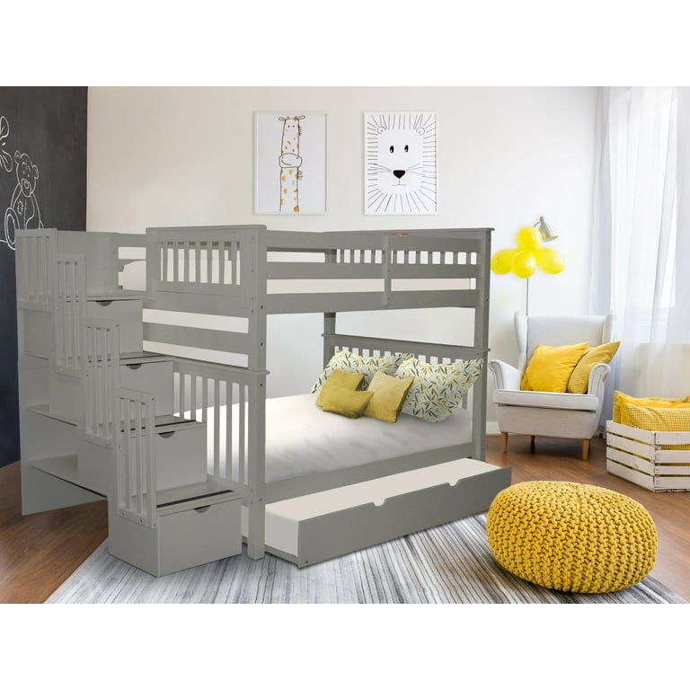 Bedz king stairway bunk beds full over full with 4 drawers in the steps and a twin trundle outlet