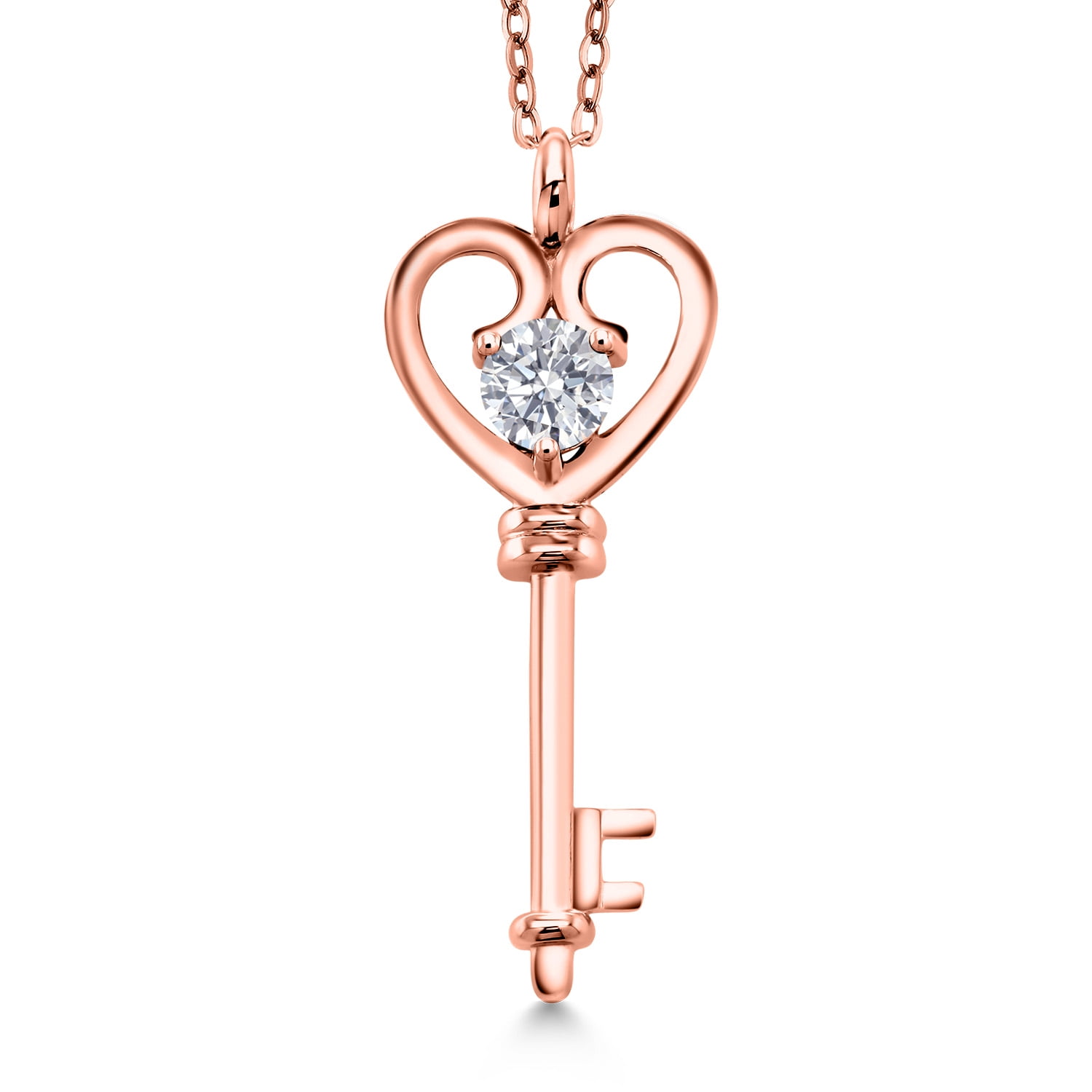 Gem Stone King 18K Rose Gold Plated Silver Lab Grown Diamond Pendant Necklace for Women | 0.50 Cttw | Gemstone April Birthstone | Round 5MM | With 18 inch Silver Chain