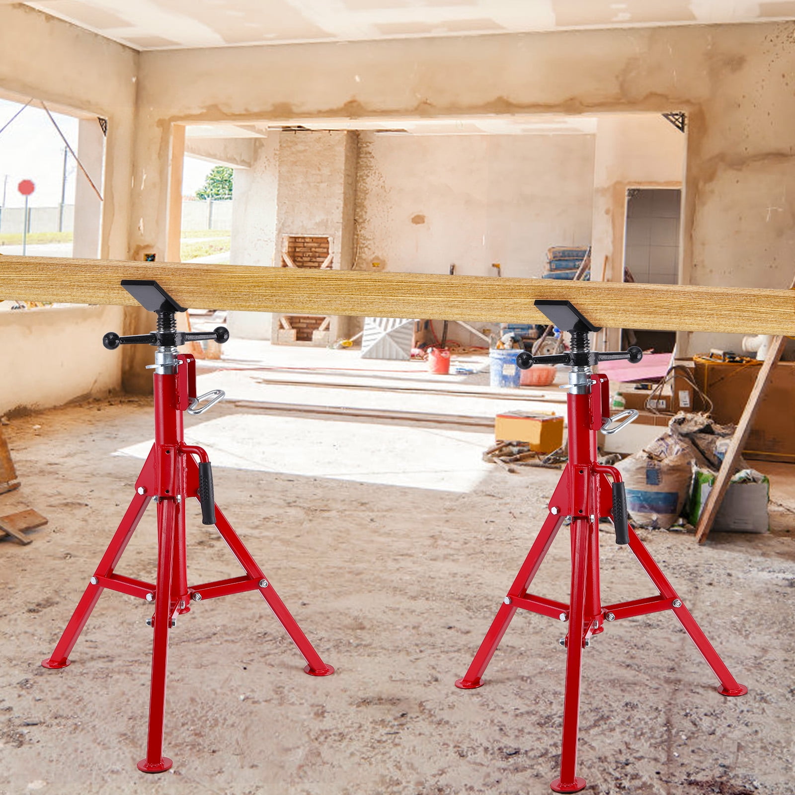 V Head Pipe Jack Stand, 1/8 in-12 in Capacity,Adjustable Height 28 in -52 in, Heavy Duty Pipe Stand Carbon Steel, 2500Lbs Load, Folding Legs for Welding, Threading, Hole Cutting