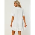 thumbnail image 4 of DARING DIVA Button Front Ruffle Hem Cover Ups Dress M White, 4 of 6