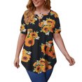 thumbnail image 3 of GingDin Women's Plus Size Tops Henley V Neck Button T Shirt Floral Casual Blouse m-4xl, 3 of 12