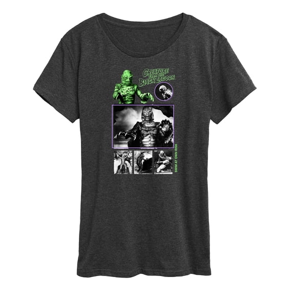 Classic Monsters - Creature From The Black Lagoon - Swim At Own Risk - Black and White Photos - Women's Short Sleeve Graphic T-Shirt