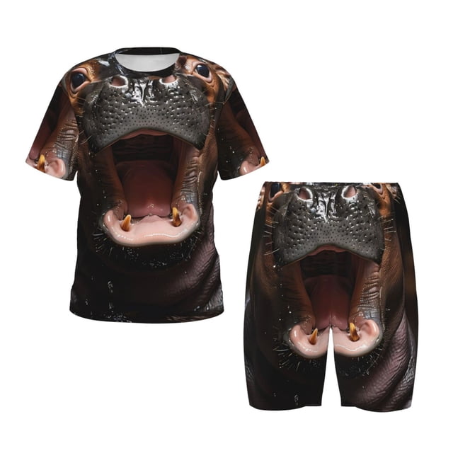 Balery Playful Baby Hippo Splash Conjunto de Pijama Infantil de Manga Corta con Estampado – Ropa de Dormir de Algodón Suave-Medium