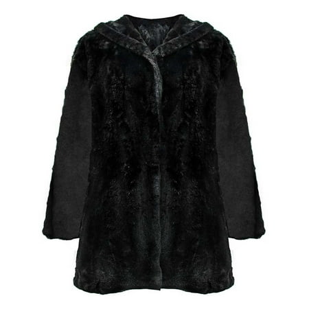 Fur Swing Coat - Faux Fur Plush Swing Jacket With Hood