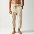 thumbnail image 2 of Migroa Men's Linen Capri Pants Casual Lightweight 3/4 Baggy Pants Drawstring Elastic Waist Beach Yoga Pants with Pockets Khaki Xl, 2 of 5