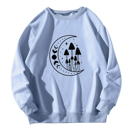 

HSMQHJWE Football Sweatshirts For Women Hoodies Ladies Womens Casual Long Sleeved Sweater Solid Color Top All With Fashion Mushroom Printed Pullover Christmas Scrub Tops Women