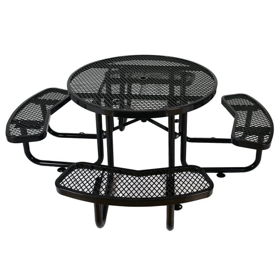 FeMaLUX 46" Round Outdoor Steel Picnic Table Kids Table with Umbrella Hole and 4 Stools(Black)