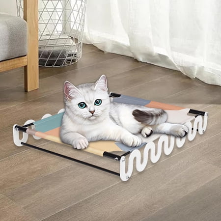 Cat Hammock Beds Raised Pet Beds Lounge Bed Washable Breathable Dog Cot Beds Bed for Bunny Kitten Indoor Cats Playing Lounging White Edge