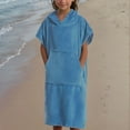 thumbnail image 4 of BRGZLK 8-14 Years Kids Fleece Robe Soft Comfortable Drying Beach Pool Bath Loose Short Sleeved Cape Towel With Pocket Blue Free Size, 4 of 4