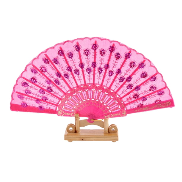 Abanico De Mano De Tela Rosa, Bolso Plegable De Plástico Con Lentejuelas Bronceadoras, Regalo De Fiesta Para Niña SM SunniMix Ventilador de la mano