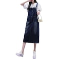 thumbnail image 2 of COWOKA Vestido con tirantes de mezclilla para mujer, talla grande, suelto, casual, color sólido, falda de longitud media, 2 of 5