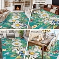 thumbnail image 5 of 5'x7' Area Rugs for Living Room Bedroom, Spring Daisy Leaves Washable Rug Carpet Runner Indoor Outdoor, Vintage Watercolor Flowers Teal Wooden Non Slip Floor Mats Area Rug for Kitchen, Nursery, 5 of 8