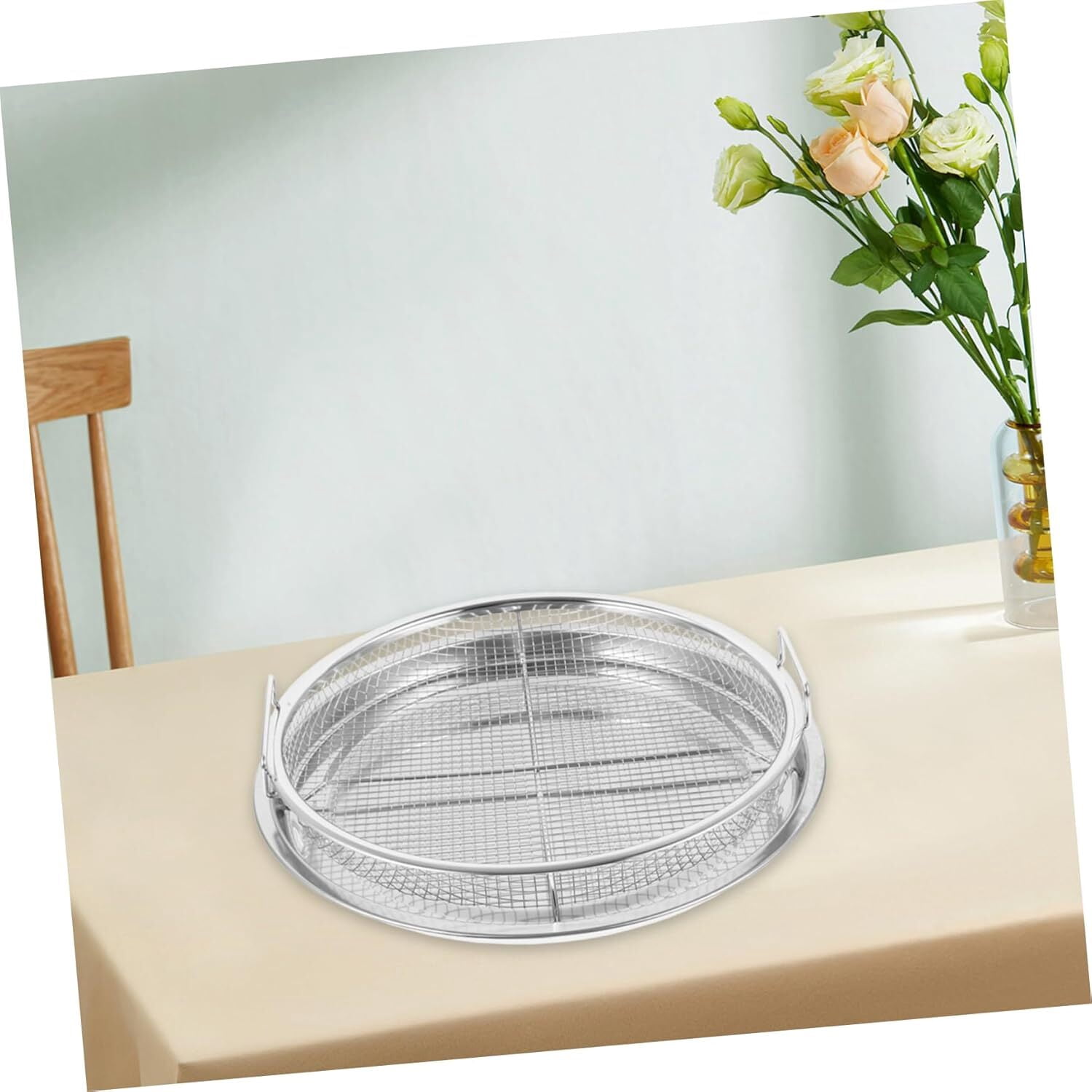 Air Fryer Basket for Oven 13", Round Silver Air Fryer Basket and Tray Stainless Steel Oven Air Fryer Pan Rack for Cooking Baking and Broiling