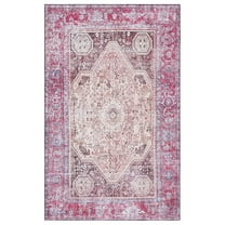 SAFAVIEH Tucson Crane Traditional Machine Washable Area Rug, 6' x 9', Beige/Red