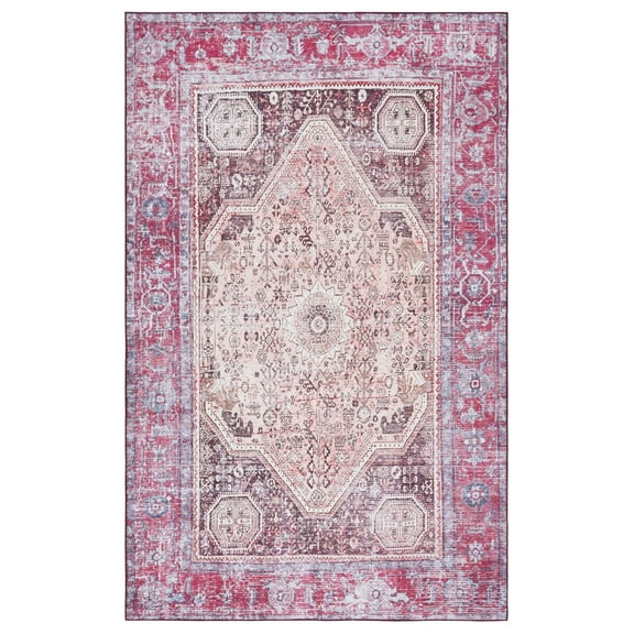 SAFAVIEH Tucson Crane Traditional Machine Washable Area Rug, 6' x 9', Beige/Red