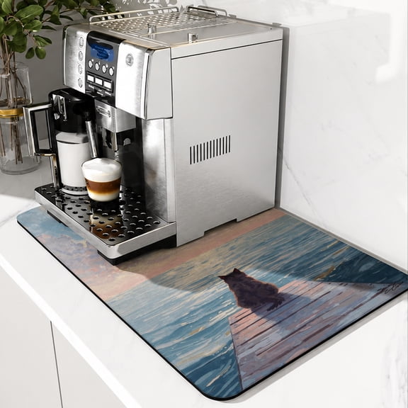 SPXUBZ Mountain Lake Landscape Coffee Mat, Super Absorbent Coffee Maker Mat, Kitchen Counter Drying Mat, Non Slip Coffee Station Pad, Quick Dry Counter & Drying Mat