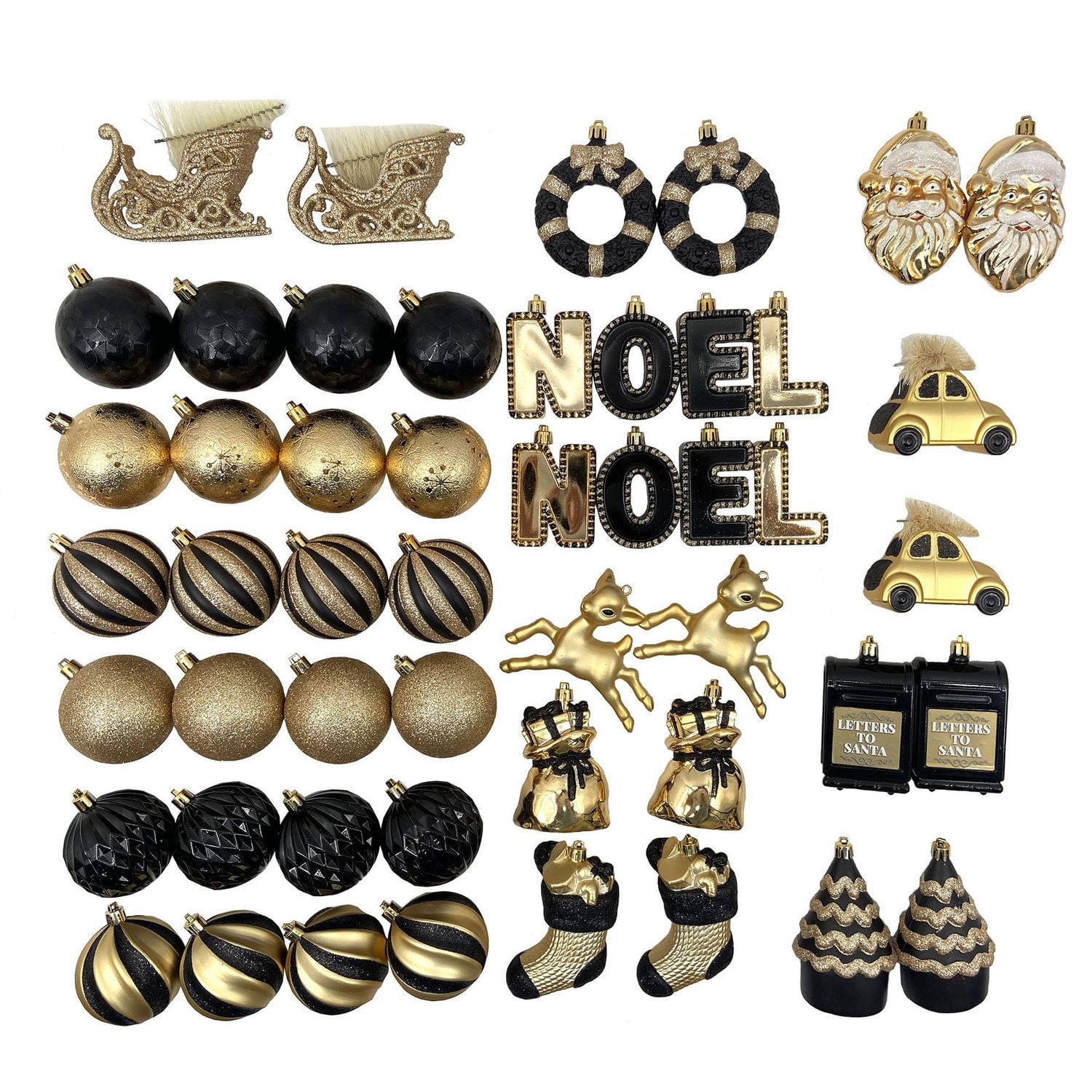 Lot de 50 décorations emblématiques de Noël incassables, noir/or 50 pièces