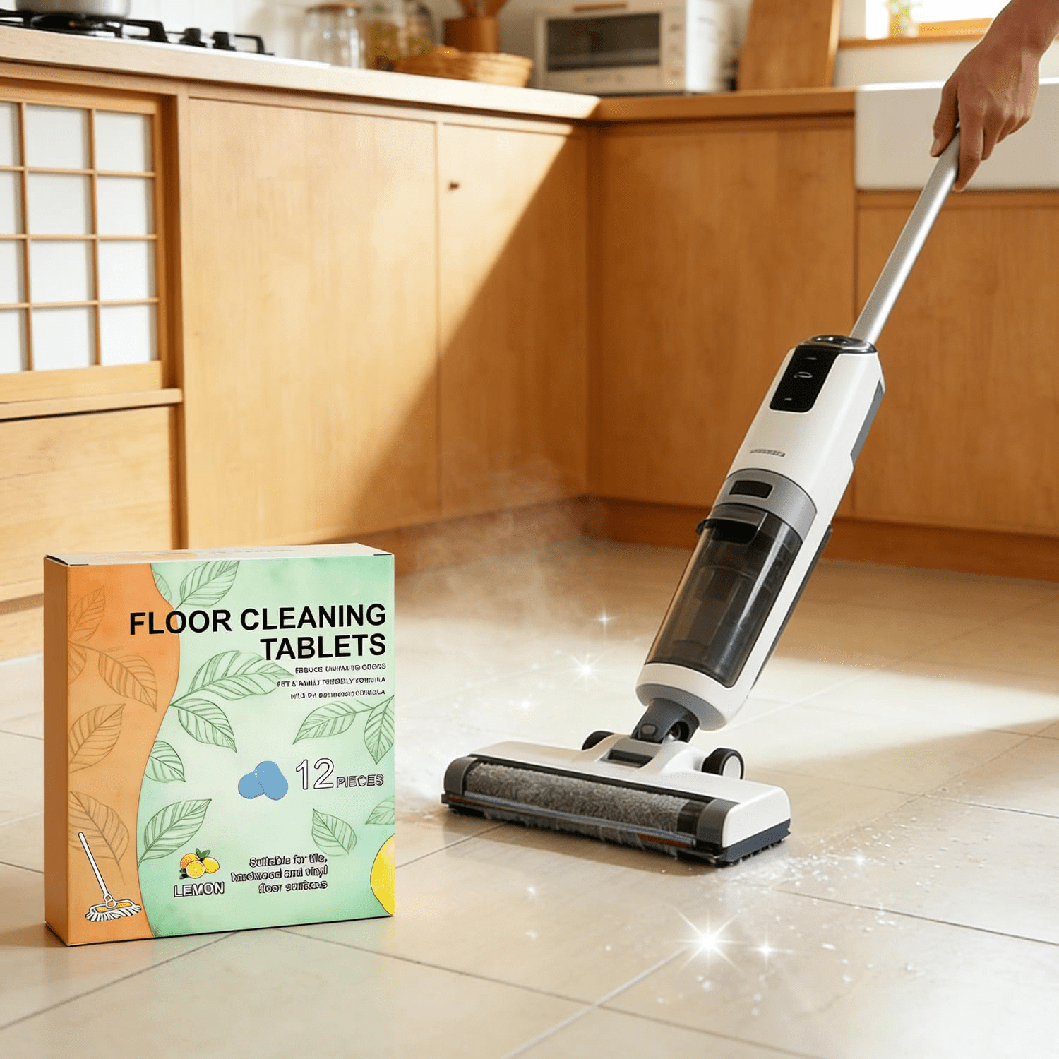 Floor Cleaning Concentrate Tablets (12-Pack)，Deep Cleaning, Powerful Formula, Fresh Lemon Scent — Compatible with Robot Vacuums/Mops and Wet/Dry Vacuums