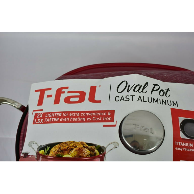 T-fal Oval Covered Cast Aluminum Pot, Red 6.3 qt