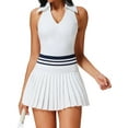 thumbnail image 3 of Women'S Tennis Skirt Ribbed Golf Skirt Half Zip Pleated Sports Skirt with Built-in Shorts and Bra White XXXL, 3 of 8