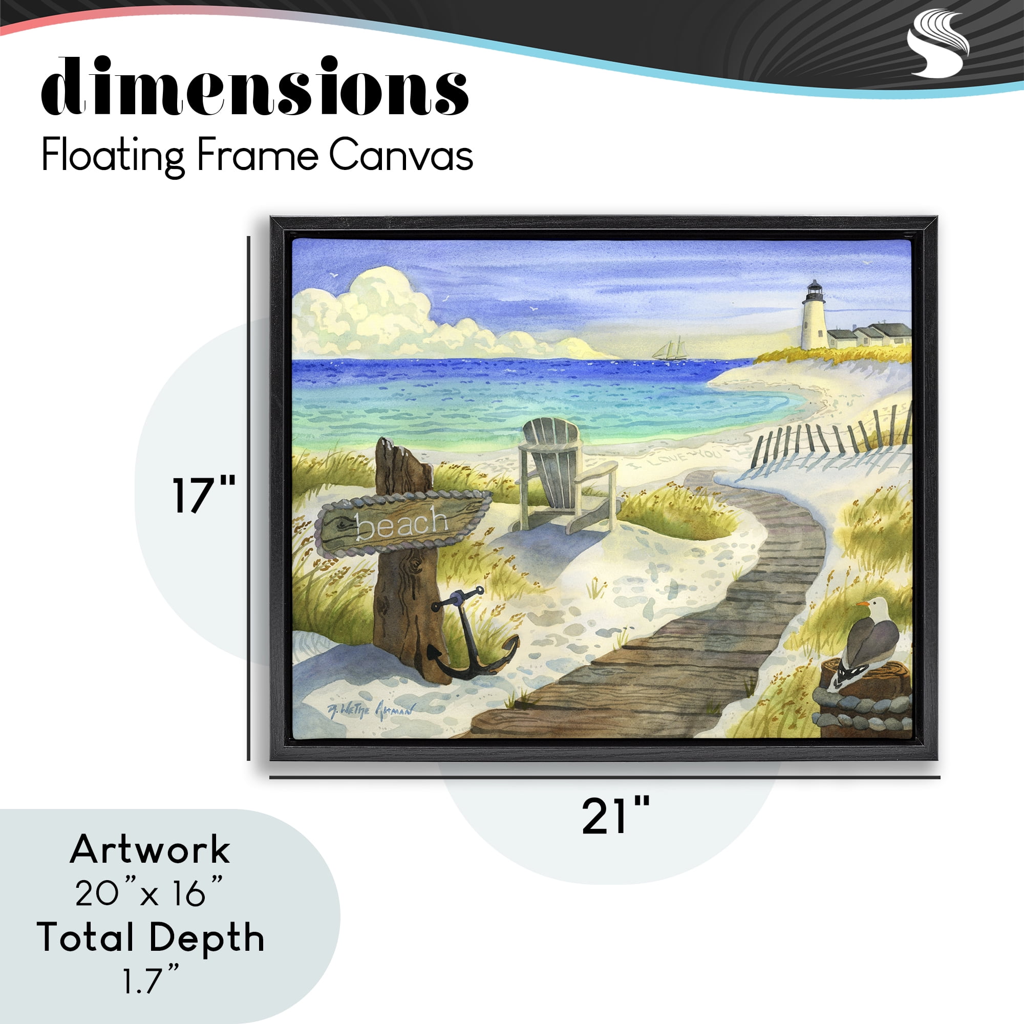 Stupell Industries Boardwalk To The Lighthouse Black Framed Floater Canvas Wall Art, design by Robin Altman