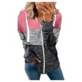 thumbnail image 4 of Women Long Sleeve Zip-Up Hoodie Jacket Print Stitching Color Sweatshirt Coat, 4 of 6