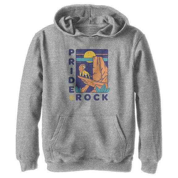 Boy's Lion King Pride Rock Badge  Pull Over Hoodie Athletic Heather X Large
