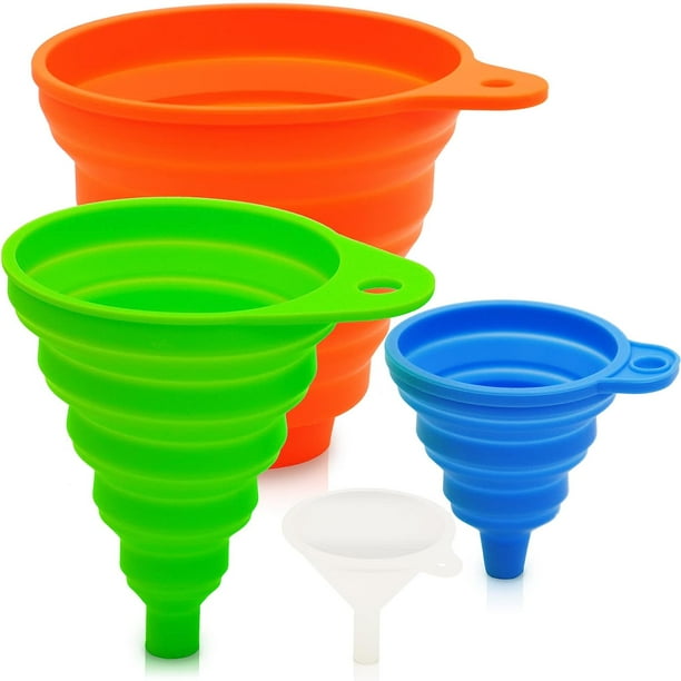 Embudo de cocina de 4 tamaños diferentes, embudo plegable de silicona de grado alimenticio, embudo de conservas premium/embudo de alimentos, juego de embudo mediano/pequeño/mini