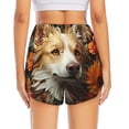 thumbnail image 2 of Lsque Vintage Colorful Flower Puppy Printed Women's Running Shorts with Liner Pockets,Elastic Quick Dry Workout Athletic Gym Yoga Shorts,Womens High Waist Shorts-Medium, 2 of 9