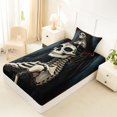 thumbnail image 4 of Homewish Black Skeleton Bride Twin Sheets for Kids, Teal Vintage Romantic Rose Bedding, 3 Pieces, 1 Flat Sheet, 1 Fitted Sheet and 1 Pillowcase, 4 of 5
