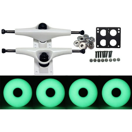 Skateboard Truck Parts - LONGBOARD Skateboard WHITE TRUCKS & GLOW IN THE DARK 70MM WHEELS PACK