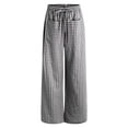 thumbnail image 6 of GEWSEY Womens Wide Leg Striped Plaid Pants Casual Barrel Loose Drawstring Low Waist Palazzo Harem Pants with Pockets (Grey, M), 6 of 9