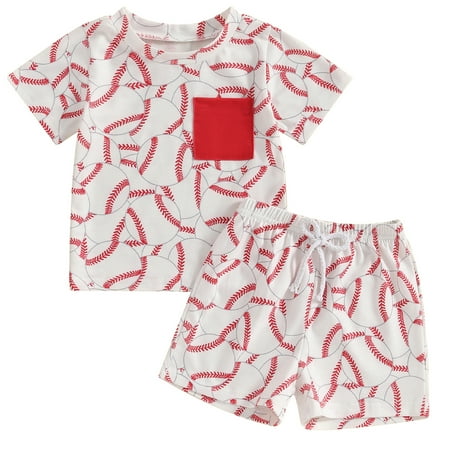 

Toddler Baby Boys Summer Outfits Baseball Print Short Sleeve T-Shirts Tops Shorts 2Pcs Clothes Set