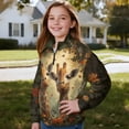 thumbnail image 4 of COEQINE Girls Quarter Zip Sweatshirt Tops, Long Sleeve Loose Fit Sweatshirt Pullover, Printed Fashion Top for Kids Teens Ages 11-12 Machine Wash, Giraffe Flower Green, 4 of 7
