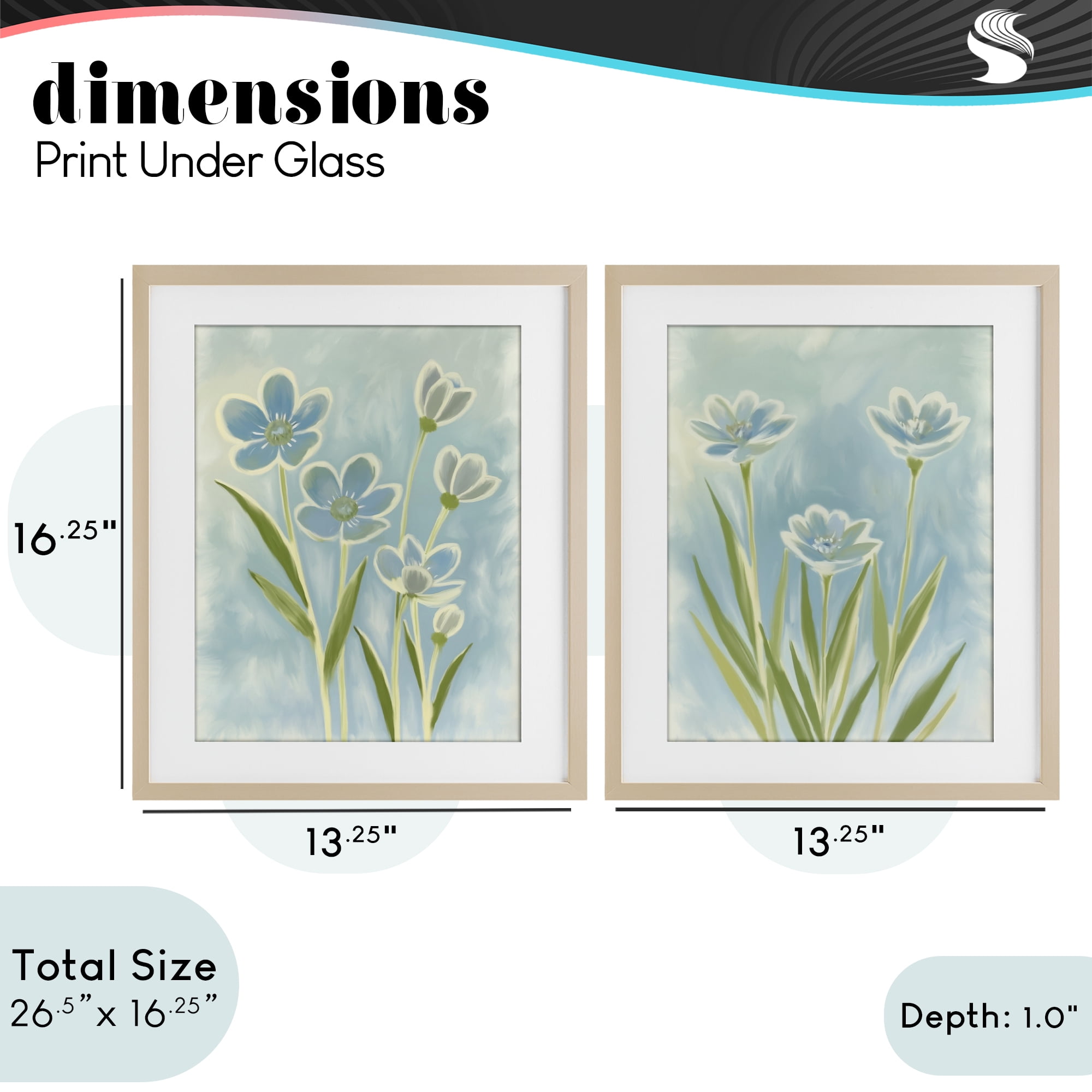 Stupell Industries Contoured Blue Petals 2 Piece Birch Framed Print Under Glass Set, design by Kim Allen