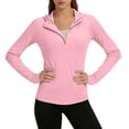 thumbnail image 4 of Qgtaibl Women UPF 50+ Hooded Sun Protection Shirts Quarter Zip Raglan Long Sleeve Rash Guard Zipper Pockets Thumb Holes Lightweight Athletic Tops Pink XL, 4 of 7