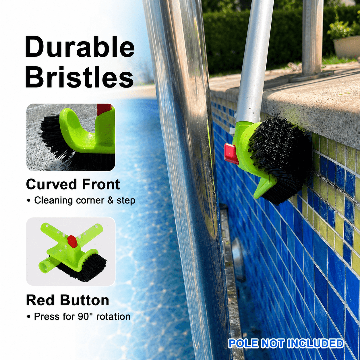 WaterJingle 4-Piece Pool Cleaning Kit with Skimmer Net, Leaf Rake & 90 Degree Brush