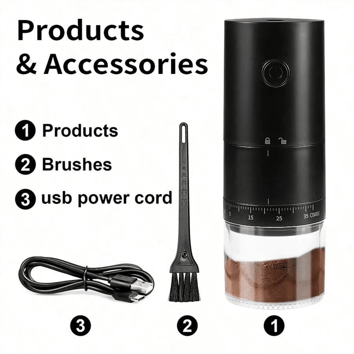 Rechargeable USB Electric Coffee Grinder - Portable 38 Gears Adjustable Mini Coffee Machine, Ideal for Home Use Black