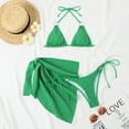 thumbnail image 4 of UTSJKR Women's 3 Piece Swimsuits Sexy Halter Triangle String Bikini Set with Beach Skirt Cheeky High Waisted Bathing Suit Green L, 4 of 6