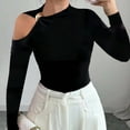 thumbnail image 4 of Women Turtleneck Cut Out Cold Shoulder Tee Tops Long Sleeve Slim Fit Casual Basic T Shirt Going Out Fall Outfits 2025 Black M, 4 of 8